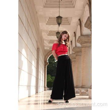 Frauen Black Wide Leg Smocked Palazzo Hose